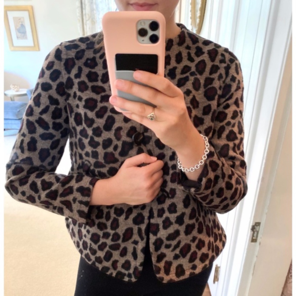 Ann Taylor Wool Crop Blazer Jacket Leopard Print